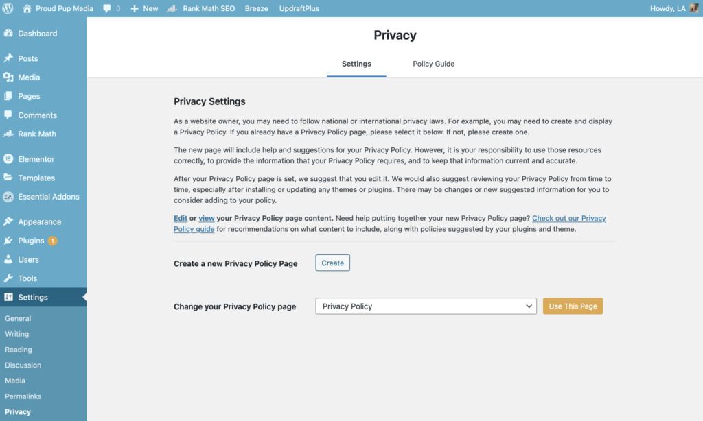 website privacy policy updates